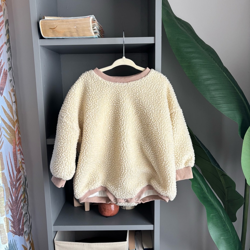 winnie + crew shearling bubble romper for toddler